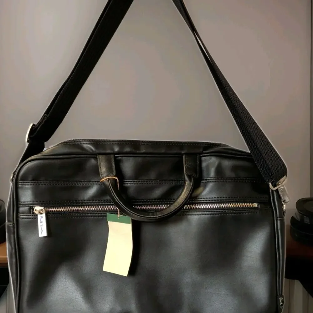 Paul Smith Black Leather Laptop Business Minamalist Bag NWT
